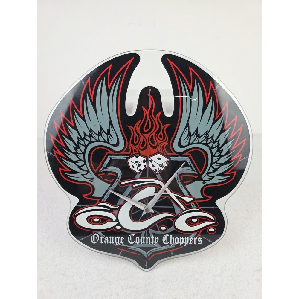 Orange County Choppers Collectors Wall Clock Battery Operated Glass 12" OCC